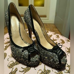 Casadei Black and Gray Tweed Heels